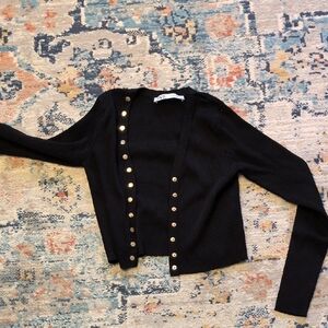 Zara Elegant Black Cardigan with Gold Accents